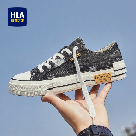 海澜之家高端帆布鞋男2026春秋新款黑色布鞋休闲透气运动低帮板鞋