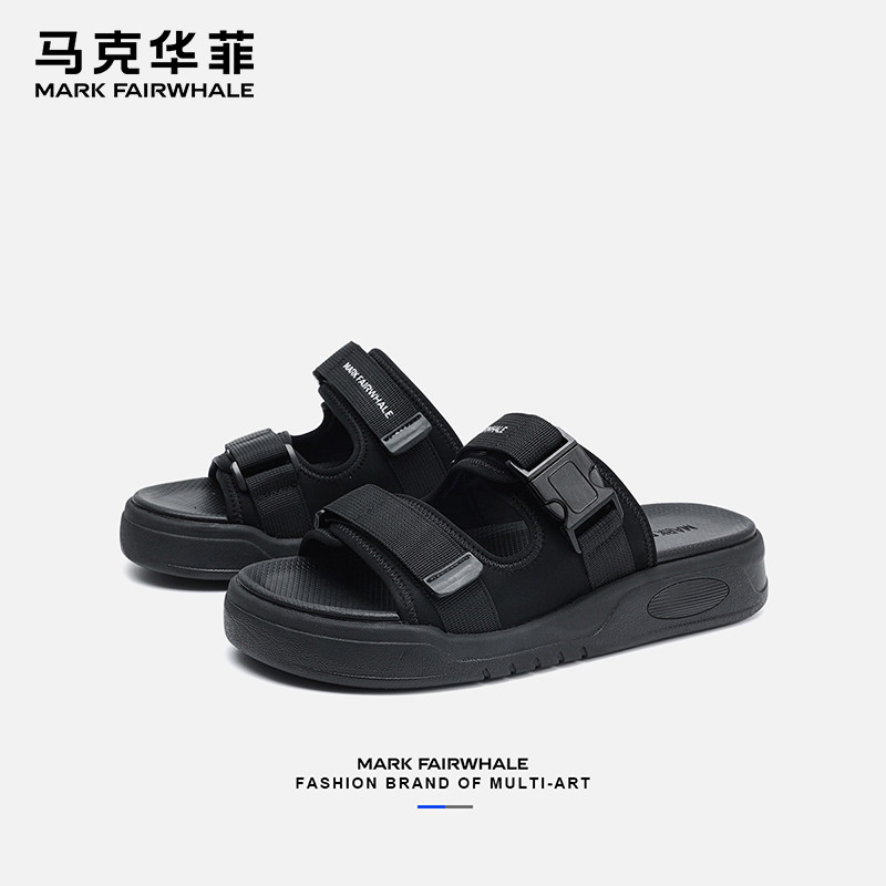 马克华菲男士拖鞋外穿防滑软底一字拖男2026夏季新款黑色厚底凉鞋主图