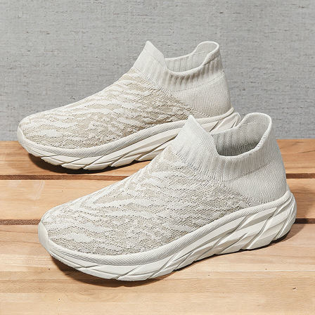 夏季透气网鞋男一脚蹬薄款网面袜子鞋大尺码男士增高厚底飞织运动鞋