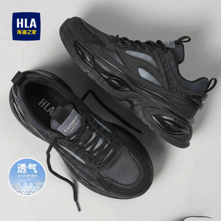 海澜之家黑武士男鞋2026新款气垫全黑公务运动鞋跑步厚底老爹潮鞋