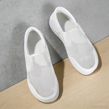 大尺码男鞋47超薄夏季透气镂空网鞋男士一脚蹬防臭软底宽头白色板鞋