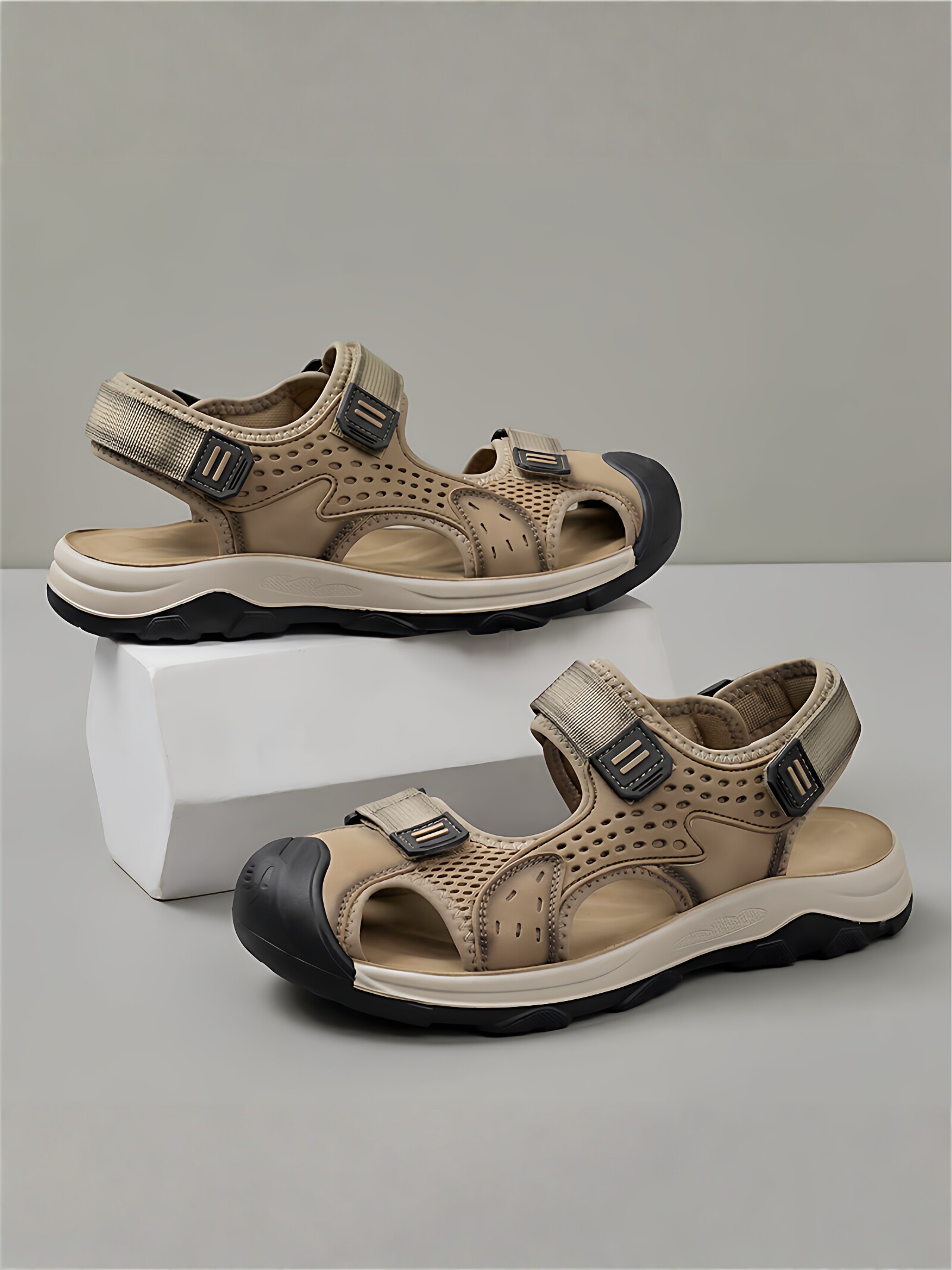 凉鞋男2026新款夏季潮牌外穿网面透气厚底运动开车软底包头沙滩鞋主图