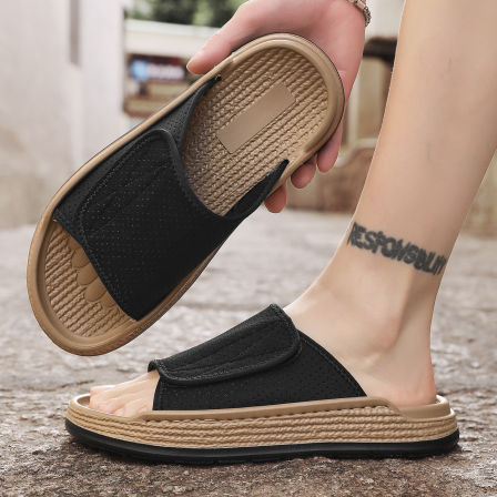 凉鞋男款夏季外穿防滑亚麻草编凉拖男士开车两用运动休闲沙滩拖鞋