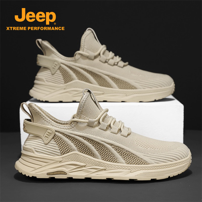 jeep吉普男鞋2026新款夏季跑步软底休闲鞋男士透气飞织网面运动鞋主图