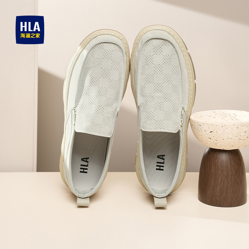 海澜之家2026春季新款轻质圆头男鞋透气帆布一脚蹬厚底休闲中跟鞋主图