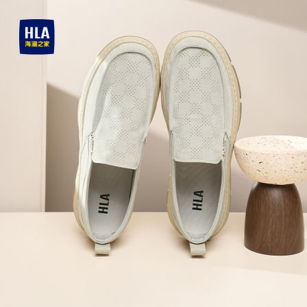 海澜之家2026春季新款轻质圆头男鞋透气帆布一脚蹬厚底休闲中跟鞋