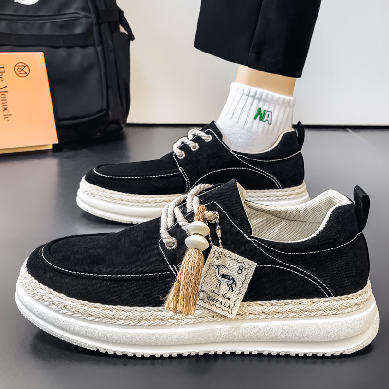 帆布男鞋夏季透气软底运动休闲一脚蹬黑色老北京布鞋不累脚平板鞋主图