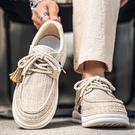 帆布鞋男款夏季百搭青少年防滑透气亚麻布鞋男士运动休闲工作板鞋