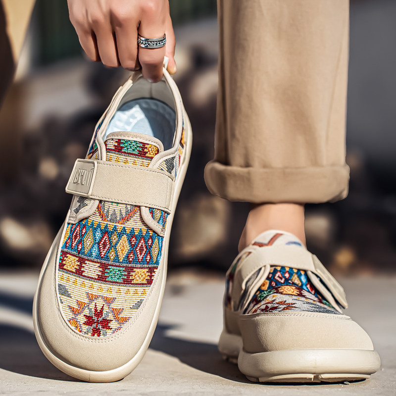 魔术贴男鞋夏季百搭休闲帆布板鞋男士一脚蹬运动防滑软底豆豆潮鞋主图