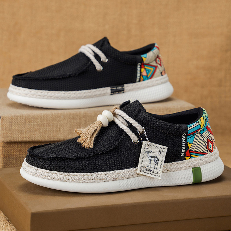 帆布鞋男款夏季透气软底千层底布鞋男士黑色百搭休闲防滑工作板鞋主图