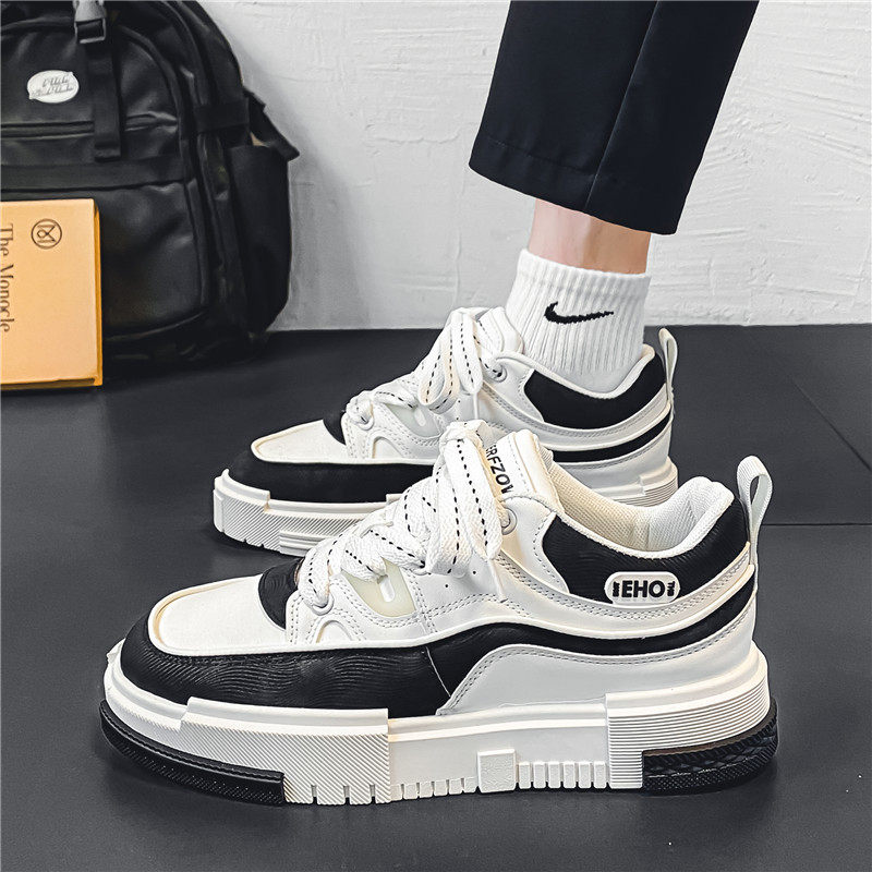 网红爆款男鞋春季百搭休闲板鞋学生皮面防水防滑运动增高小白潮鞋主图