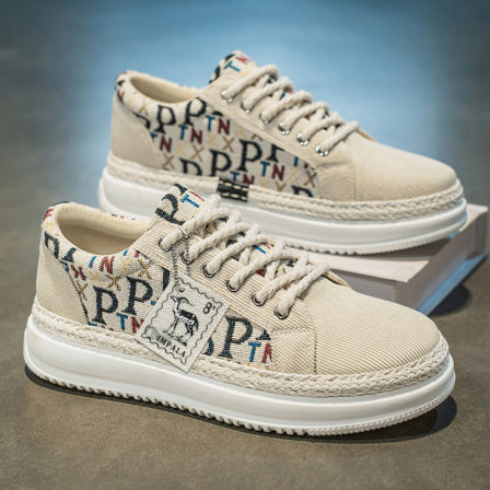 帆布男鞋春季设计感刺绣印花运动板鞋男士软底百搭低帮休闲鞋潮鞋