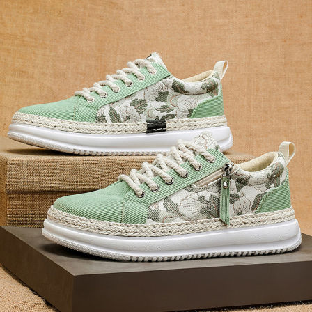 帆布鞋男款春季青少年软底防滑运动板鞋男士刺绣印花百搭休闲布鞋