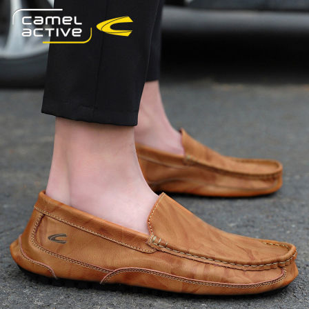 德国骆驼动感男鞋夏季软底懒人一脚蹬豆豆鞋男户外真皮驾车乐福鞋