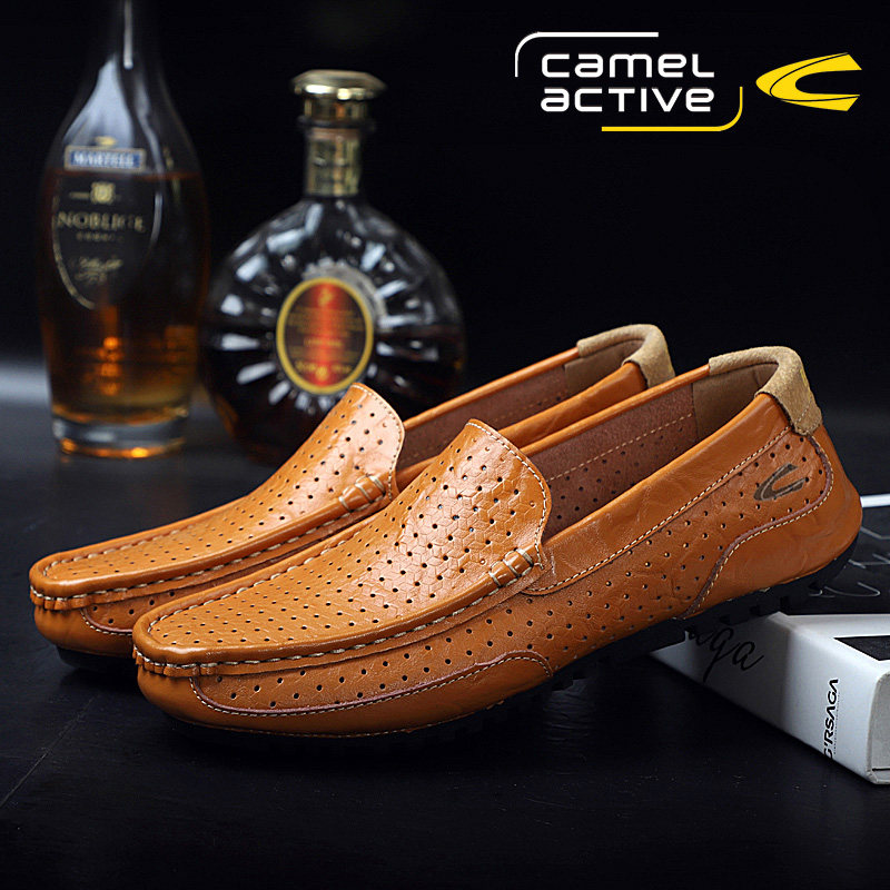 德国骆驼动感男鞋夏季软底懒人一脚蹬豆豆鞋男户外真皮驾车乐福鞋主图