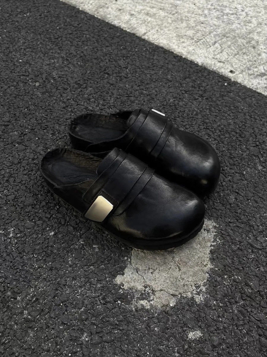 潮牌包头穆勒男女款慵懒一脚蹬勃肯半拖鞋通勤鞋厚底增高休闲皮鞋主图