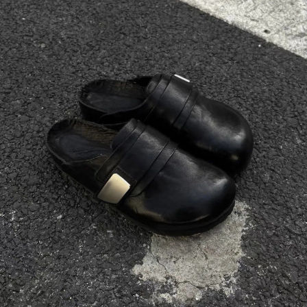 潮牌包头穆勒男女款慵懒一脚蹬勃肯半拖鞋通勤鞋厚底增高休闲皮鞋