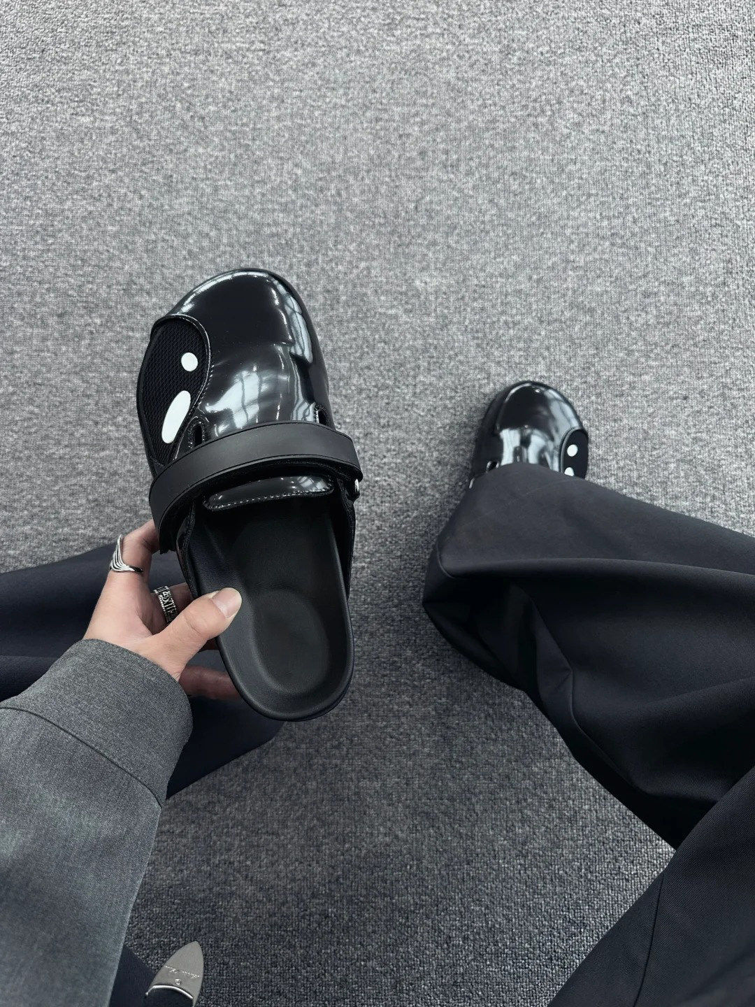 夏季新款博肯厚底懒人一脚蹬软底乐福鞋男外穿皮鞋包头勃肯半拖鞋主图