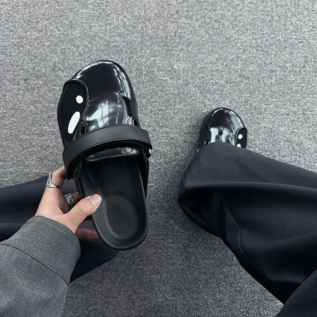 夏季新款博肯厚底懒人一脚蹬软底乐福鞋男外穿皮鞋包头勃肯半拖鞋