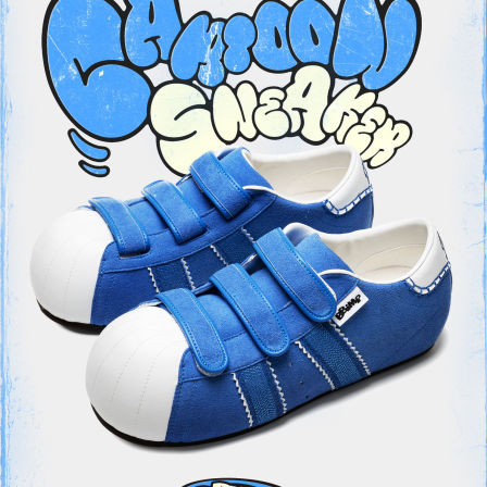 BBIMP蓝色贝壳头卡通板鞋男新款内增高鞋子魔术贴潮鞋平底鞋女秋