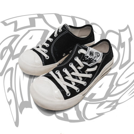 BBIMP黑色歪鞋面硫化鞋厚底增高帆布鞋男低帮百搭休闲鞋子女2026