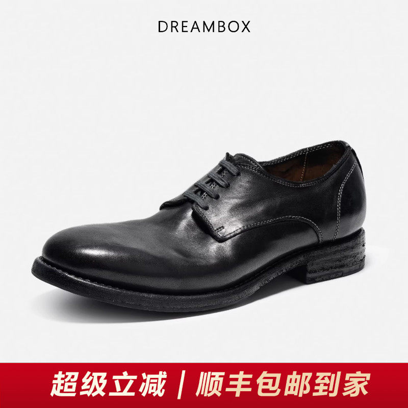DREAMBOX钧博石洗马皮纯手工休闲皮鞋2026春夏新款透气英伦德比鞋主图