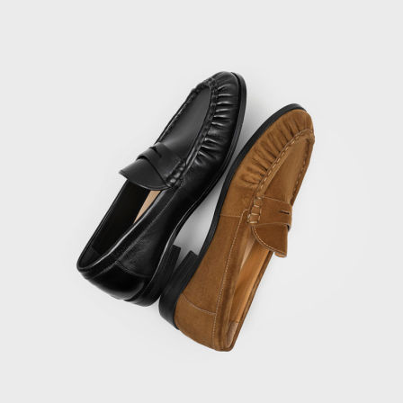 RZAAZ 2026新款羊皮褶皱懒人尖头乐福鞋春夏低跟一脚蹬休闲皮鞋男