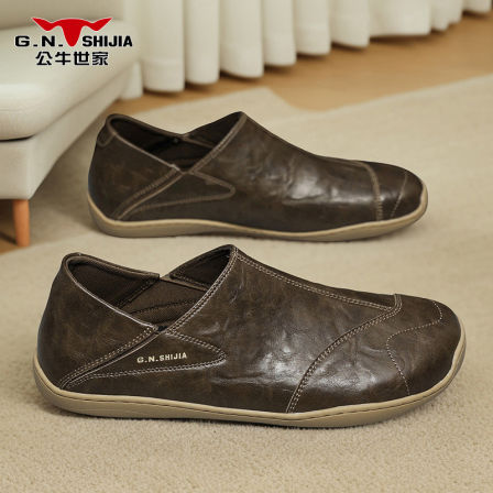 公牛世家男士乐福鞋春季商务休闲一脚蹬懒人豆豆鞋男款软底休闲鞋