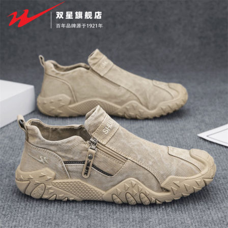 双星老北京布鞋男鞋春季2026新款一脚蹬休闲鞋帆布透气开车工作鞋