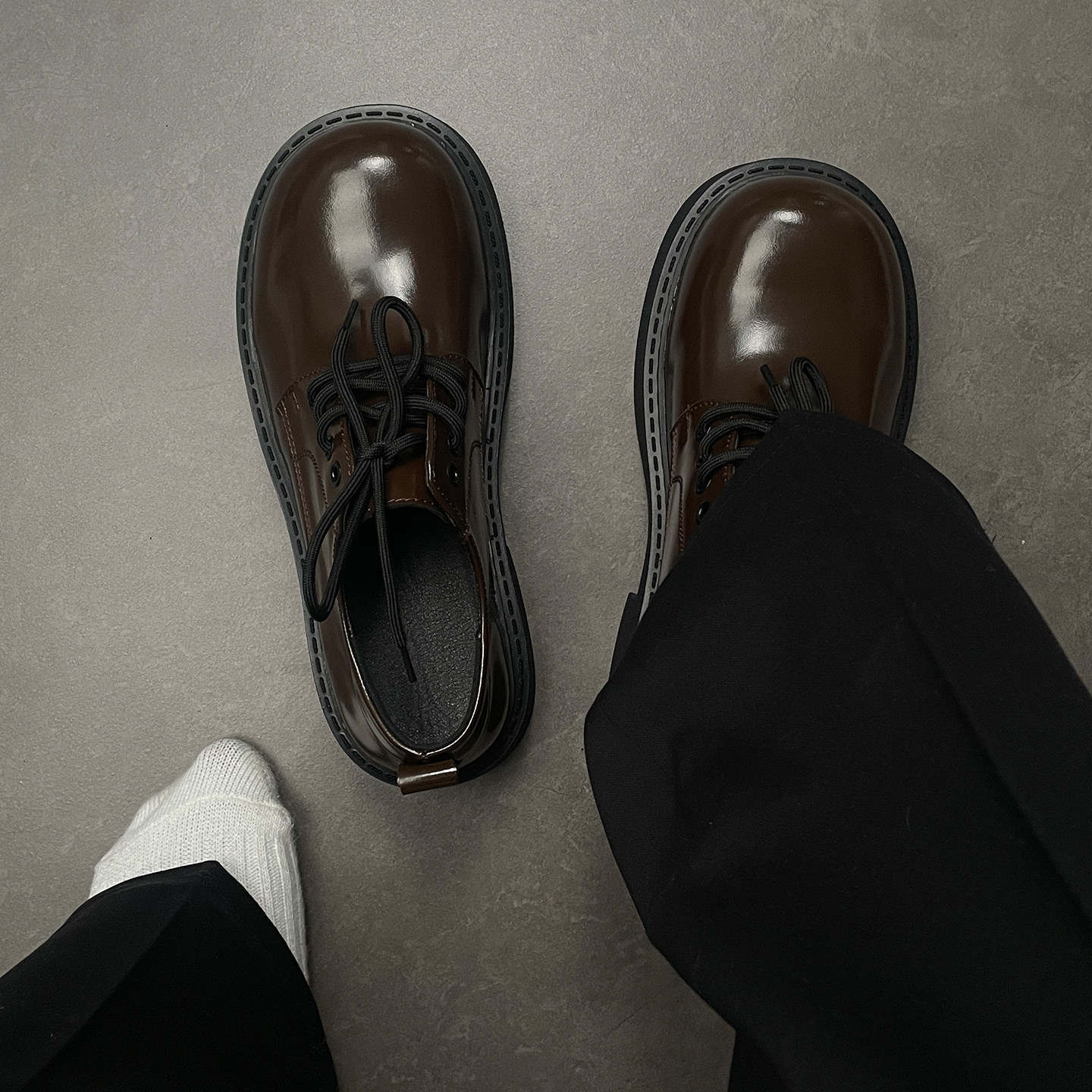 cleanfit巴黎米奇德比鞋男高级亮面棕色英伦厚底增高通勤休闲皮鞋主图