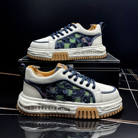 潮牌痞帅男鞋2026春季新款超火时尚破洞板鞋厚底内增高透气休闲鞋