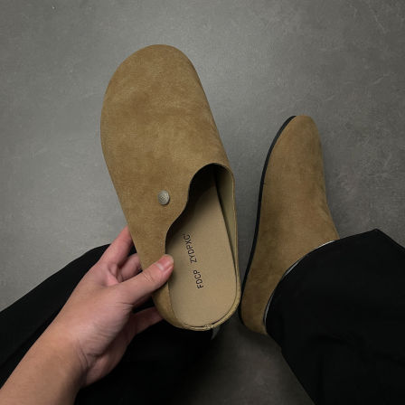 老钱风穆勒拖鞋男夏季外穿办公室慵懒一脚蹬男士包头勃肯软底半拖