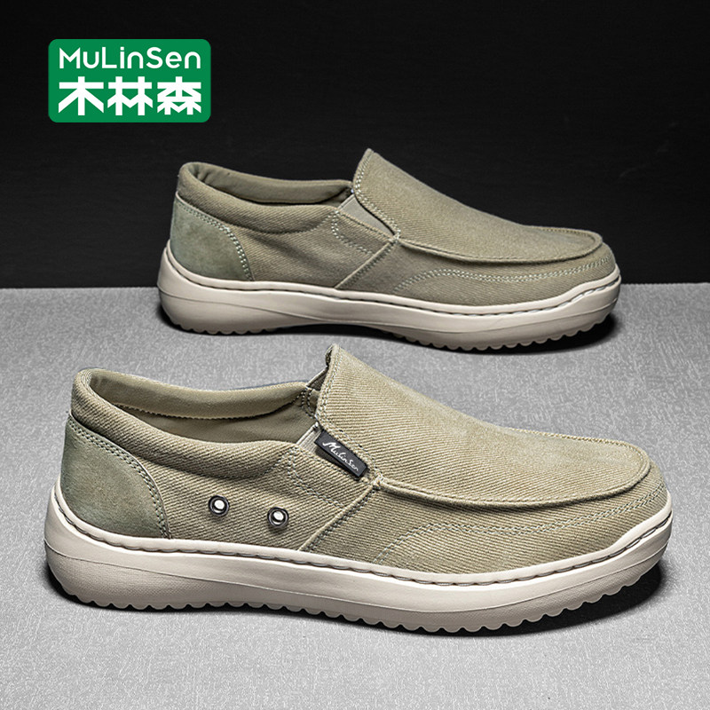 木林森老北京布鞋男款夏季透气一脚蹬爸爸鞋软底轻便休闲乐福鞋男主图