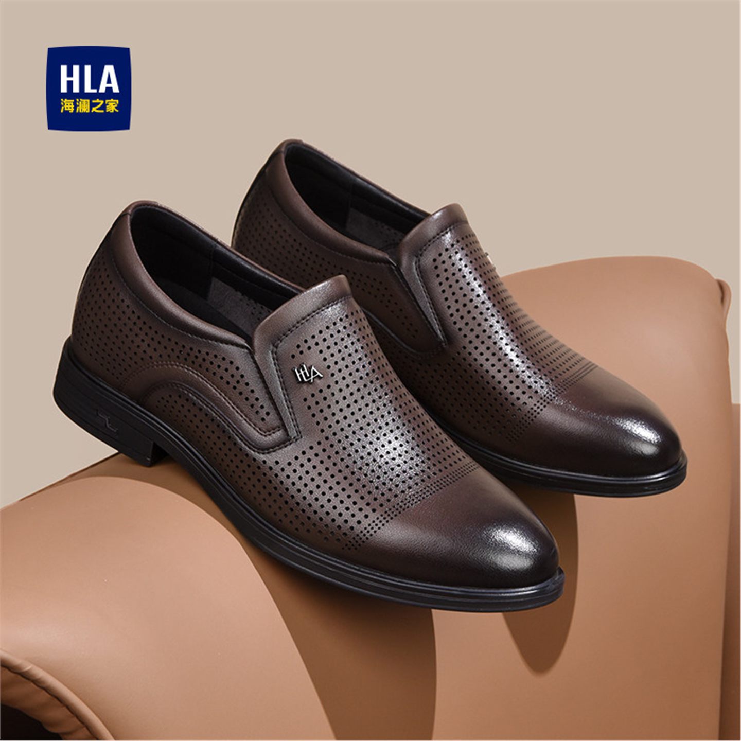 海澜之家男鞋2026新款网眼透气防臭薄款一脚蹬皮鞋商务正装德比鞋主图
