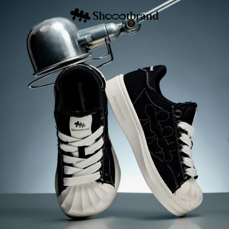 SHOOT BRAND异变贝壳头帆布鞋男女 复古毛边擦脏板鞋内增高大头鞋