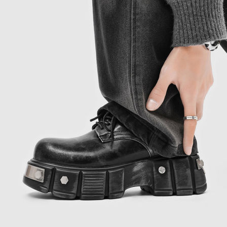 cleanfit铁头德比鞋男亚文化COS痞帅皮鞋英伦厚底增高大头亚比鞋