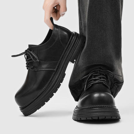 厚底德比鞋男士休闲增高皮鞋黑色通勤百搭工装鞋大头低帮马丁靴男