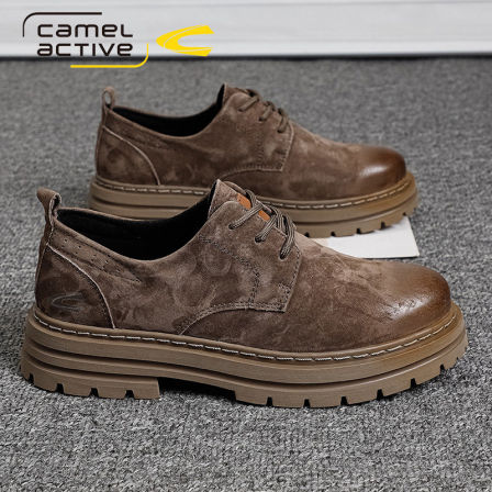 德国骆驼动感工装鞋男2026新款头层皮低帮马丁靴户外登山鞋短靴男