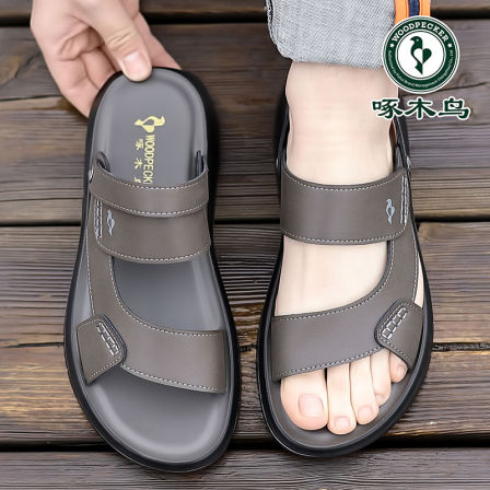 啄木鸟凉鞋男真皮夏季新款透气休闲沙滩鞋防滑外穿防水两用凉拖鞋