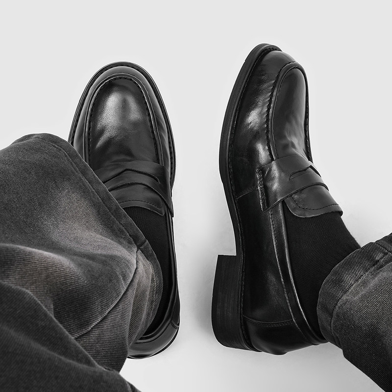 老钱风极简慵懒一脚蹬乐福鞋男士方头德比休闲皮鞋厚底商务通勤鞋主图