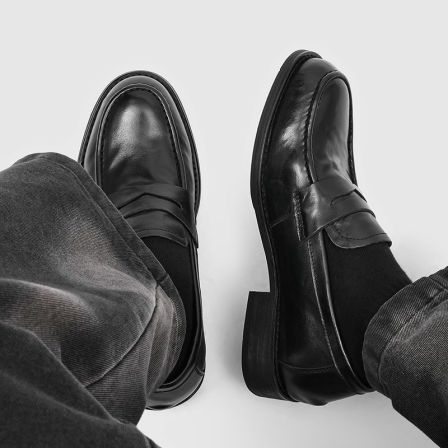 老钱风极简慵懒一脚蹬乐福鞋男士方头德比休闲皮鞋厚底商务通勤鞋