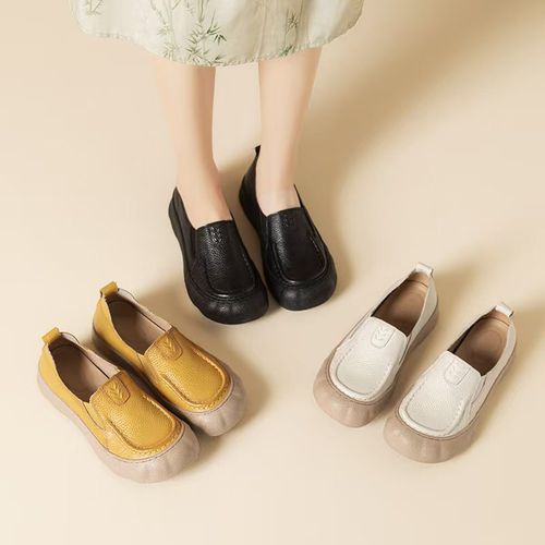 B 门店59&9！大头乐福鞋」荔枝纹头层牛皮软底妈妈鞋平底皮鞋C26187主图