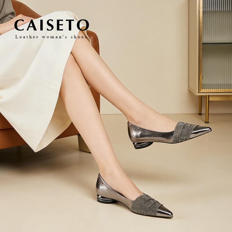 牛皮/2.5cm/春秋时尚浅口舒适法式水钻气质尖头软底女鞋D26177主图