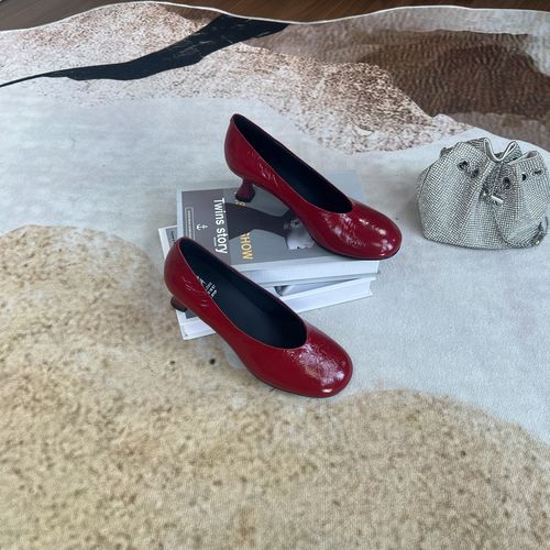 范戈希跟5cm牛皮春季时尚高跟圆头单鞋浅口百搭女生气质买1赠3主图