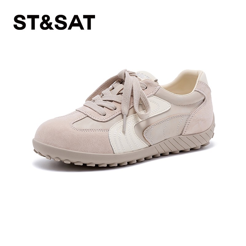 星期六复古拼色德训鞋女2026春季新款圆头系带轻便舒适运动休闲鞋主图