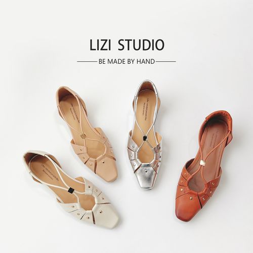 【栗子】4cm/5.5cm铆钉交叉带包头单鞋拖鞋双版本复古百搭主图