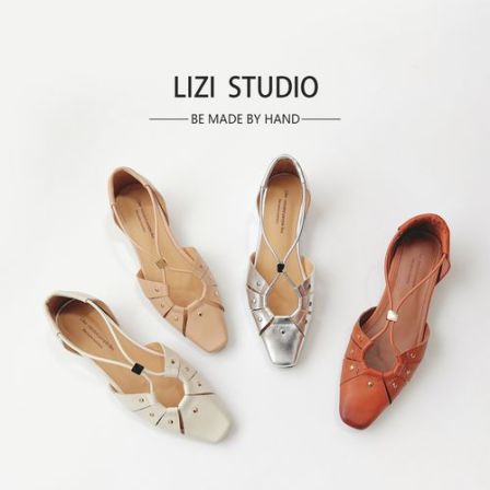 【栗子】4cm/5.5cm铆钉交叉带包头单鞋拖鞋双版本复古百搭