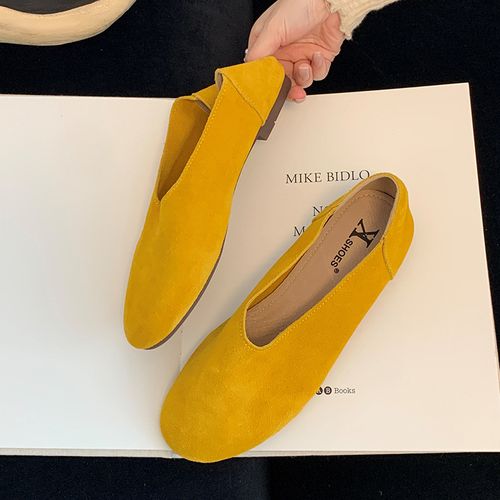 复古磨砂皮软底一脚蹬单鞋女2026新款配裙子平底舒适豆豆鞋主图