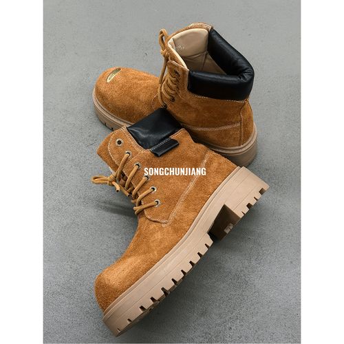 宋春江同款 美式厚底增高大黄靴个性金属牌休闲工装靴英伦马丁靴主图