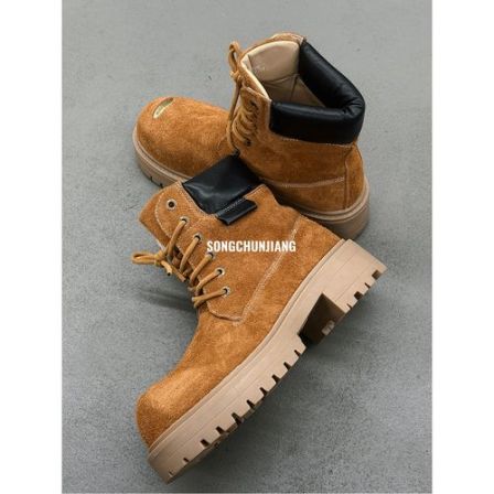 宋春江同款 美式厚底增高大黄靴个性金属牌休闲工装靴英伦马丁靴